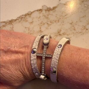 Park Lane White Leather Cross Bracelet